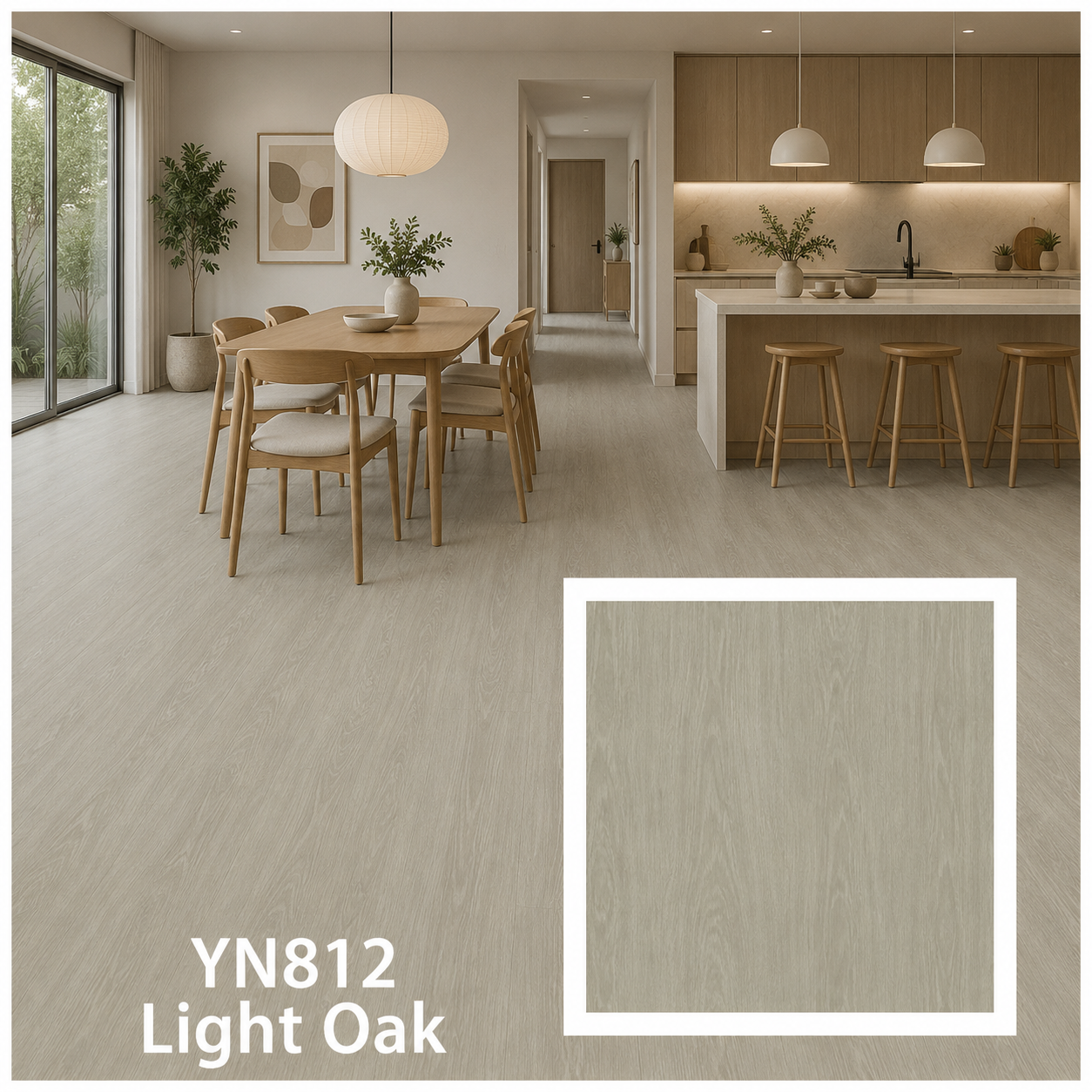 ไม้พื้น SPC หนา 4 มม. YN812 Light Oak